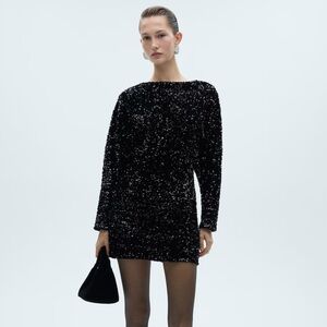 Mango Black Sequined Mini Dress